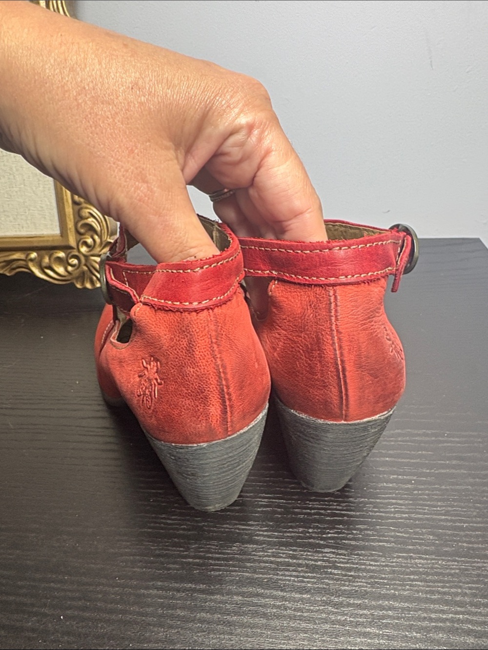 FLY London Red Mary Jane Flats with Floral Insole Accents - Picture 7 of 9